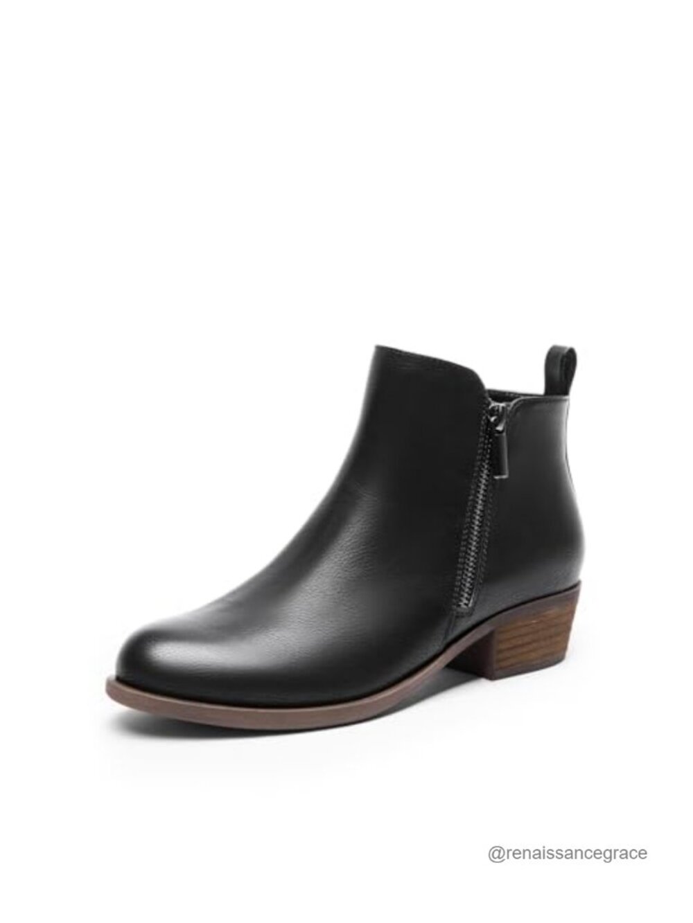 Faux Leather Chunky Heel Ankle Boots with Side Zipper - Women's Booties